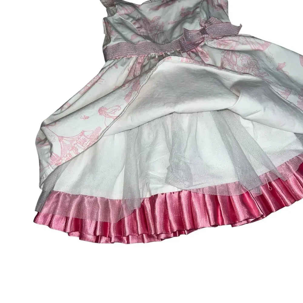 Disney Princess Aurora Pink Toile Twirl party  Dress storybook castle Girls sz 5